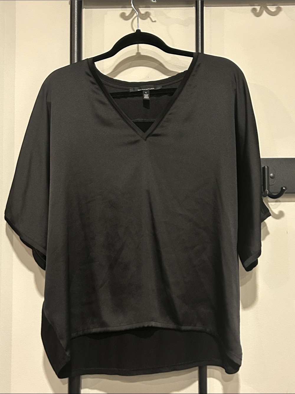 White House Black Market Black V-Neck Dolman Sleeve Tunic Top